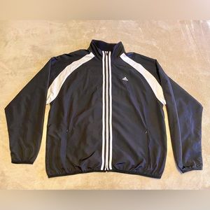 Adidas Climaproof black and white three stripes windbreaker track jacket large